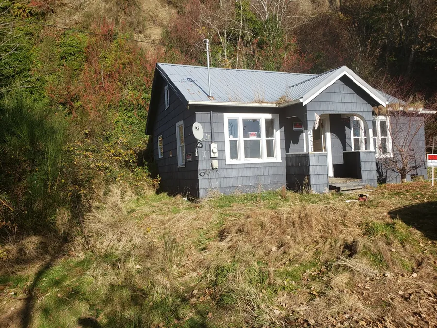 Small older house with an overgrown yard